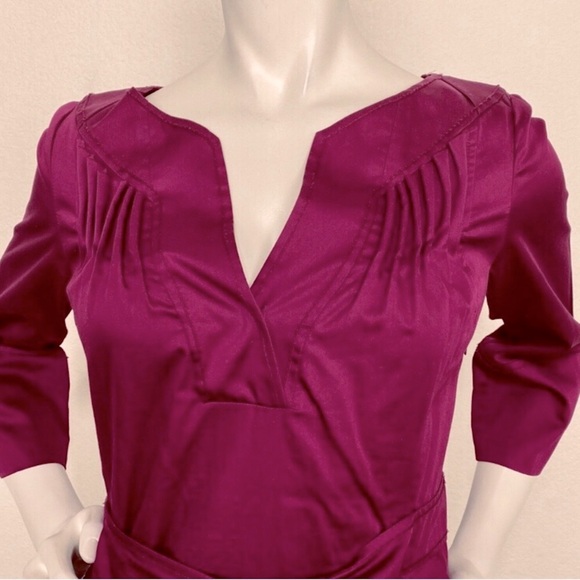 DVF Faustine Dress Cotton V-neck Magenta Fucsia Long Sleeve Pin Tuck Size 12 EUC - Picture 5 of 8